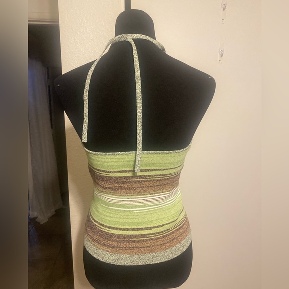 NWOT Veronica Beard $298 Velza halter knit green brown striped tank halter top L - Picture 8 of 9